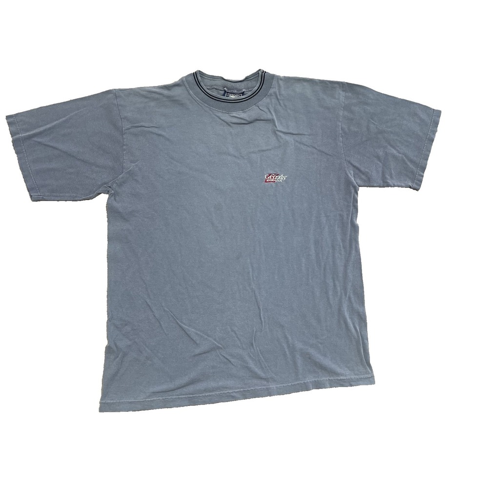 Vintage Embroidered Logo T-Shirt Men Large Blue 1990s Grizzly Kodiak